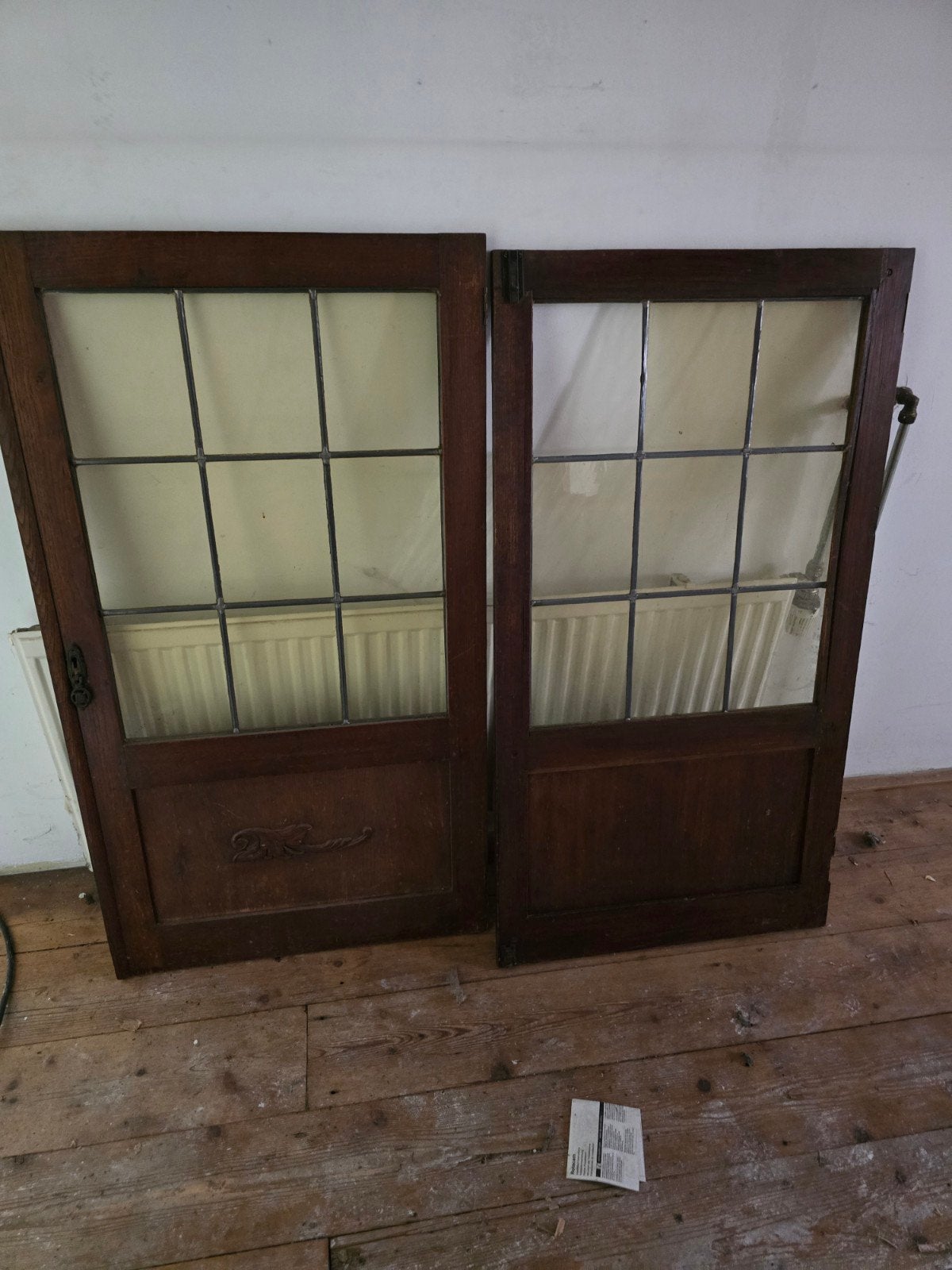 Set van 2 antieke binnendeuren met glas-in-lood, Doe-het-zelf en Verbouw, Deuren en Horren, Ophalen, Gebruikt, 80 tot 100 cm, Binnendeur