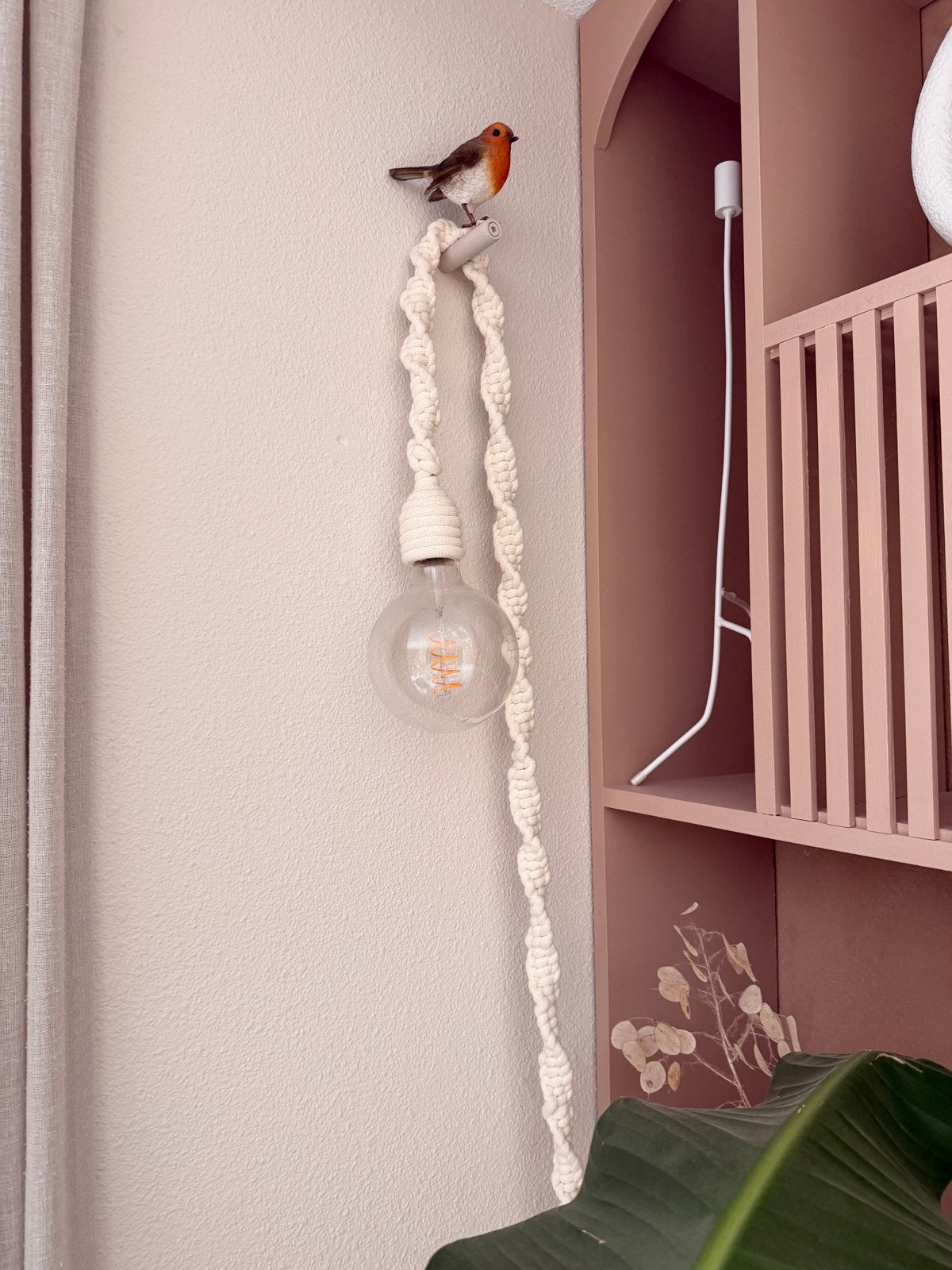 Handgemaakte Macrame Lamp met 3 Lichtstanden, Huis en Inrichting, Bohemian, Overige merken, Beige, Dimbaar