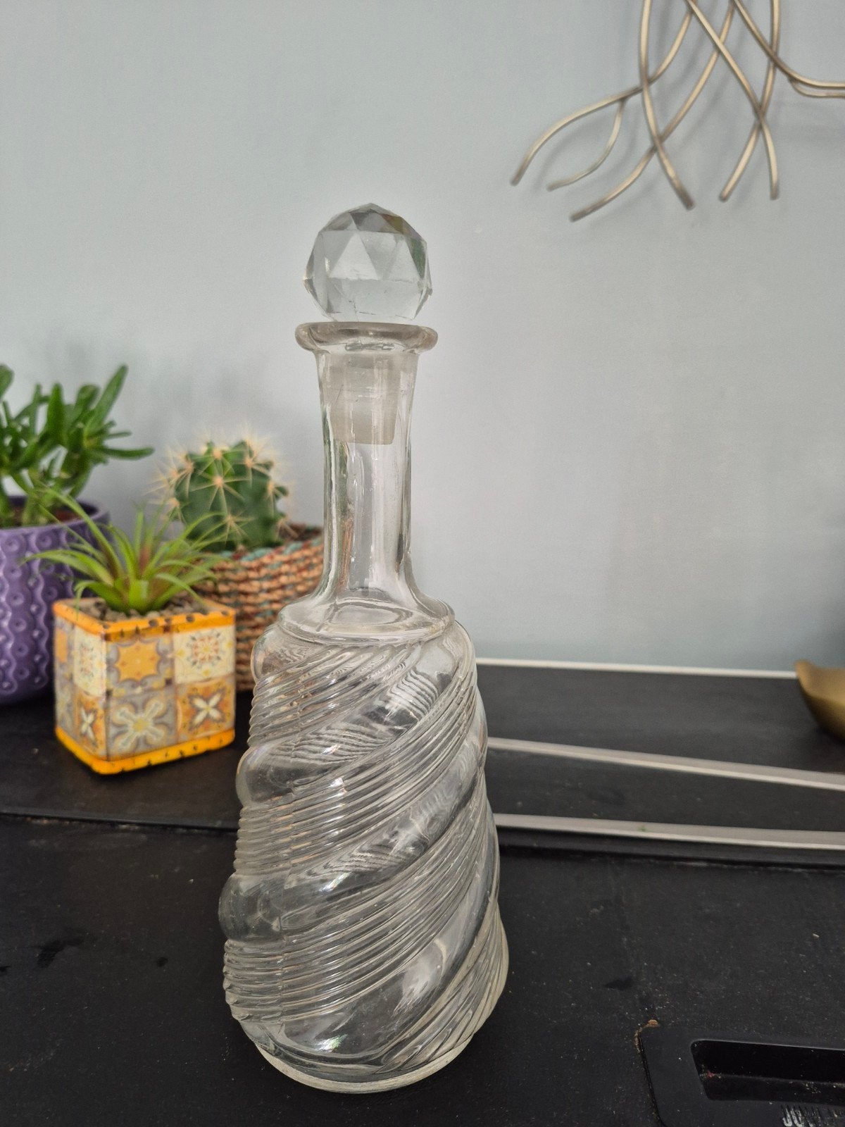 Vintage Glazen Karaf met Facetgeslepen Stop, Antiek en Kunst, Ophalen of Verzenden