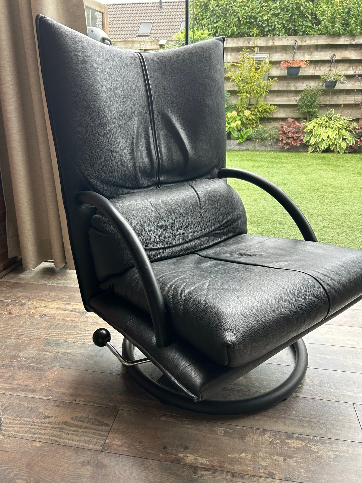 Zwarte leren fauteuil - Rolf Benz BMP Design, Ophalen, Gebruikt, 50 tot 75 cm, Leer
