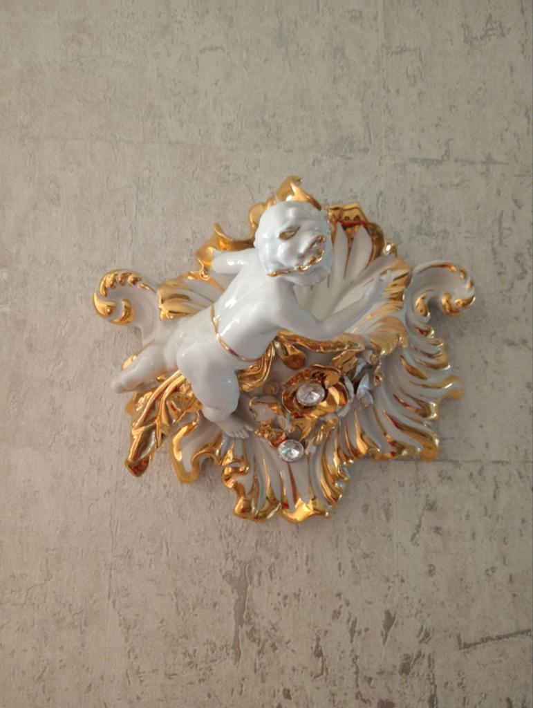 Capodimonte porseleinen wand engel, Ophalen, Zilver, Overige materialen