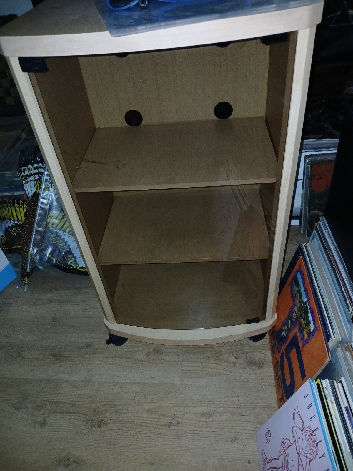 Jaren 80 Audio meubel op Wieltjes met 3 Schappen, Huis en Inrichting, Ophalen, Gebruikt, Hout, Cd's