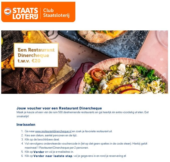 Voucher Restaurant Dinercheque, Tickets en Kaartjes, Drie personen of meer, Cadeaubon, Overige typen