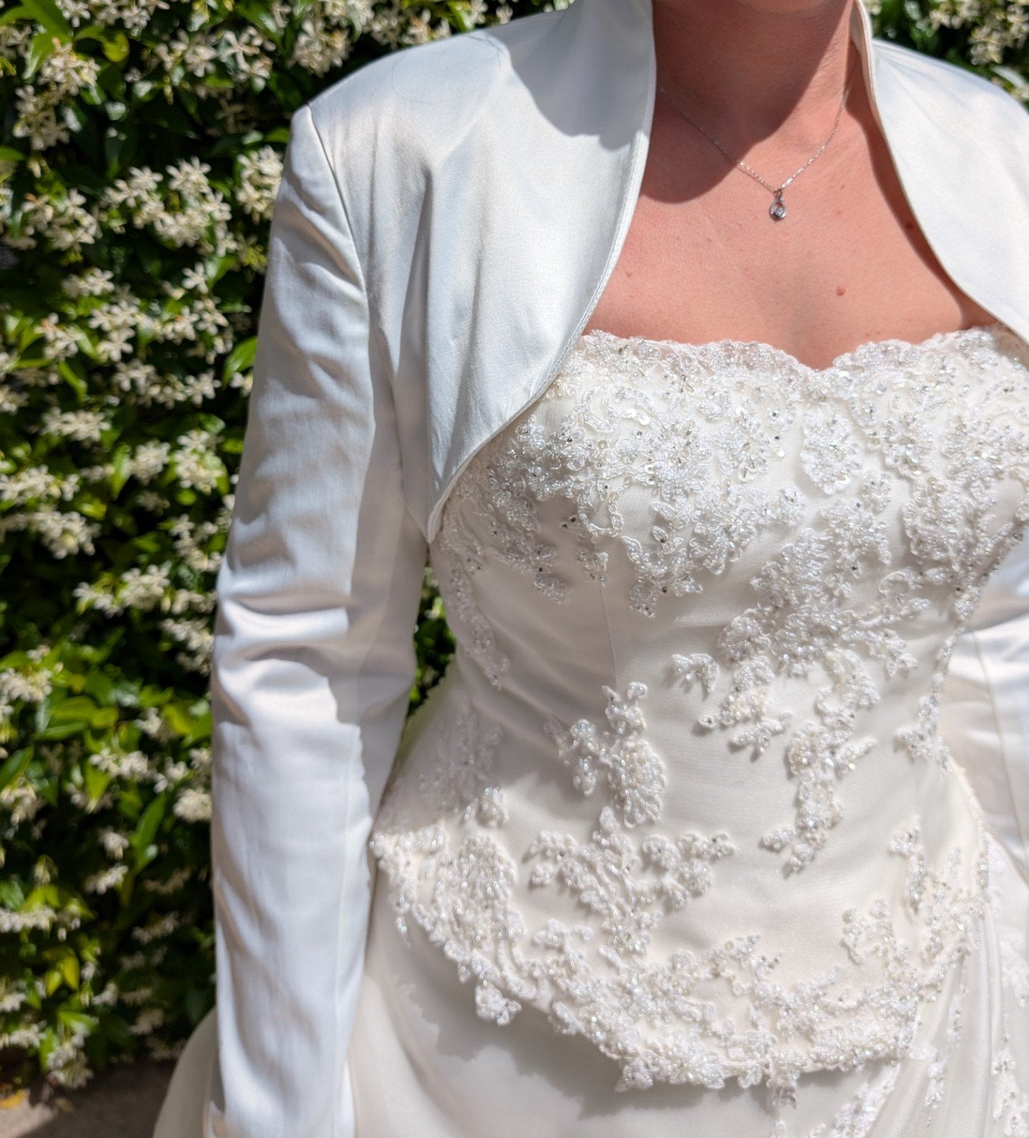 Elegante Trouwjurk met Kant en Bolero, Kleding | Dames, Ophalen of Verzenden, Gedragen, Wit, Trouwjurk
