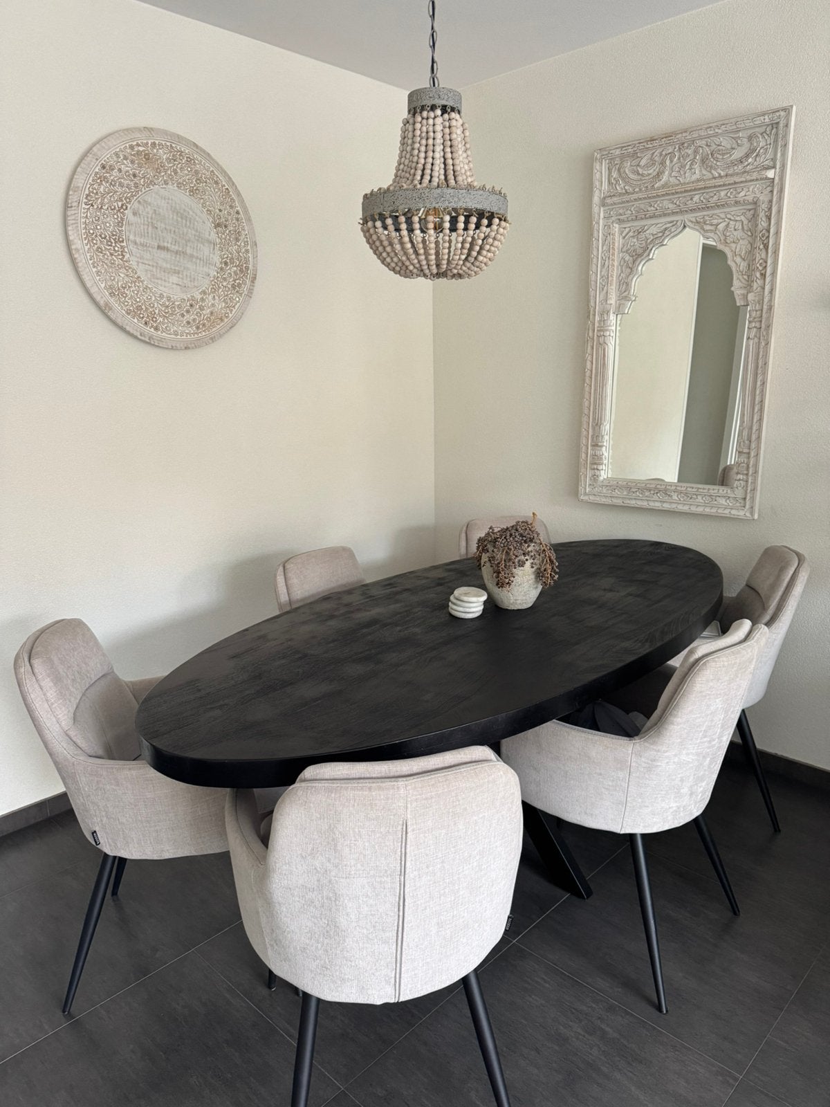 Ovale eettafel met 6 stoelen, 100 tot 150 cm, Ophalen of Verzenden, Zo goed als nieuw, 150 tot 200 cm