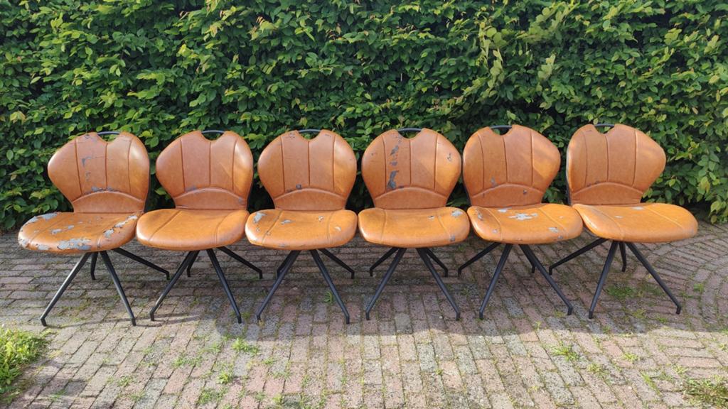 6x Eetkamer stoelen Cognac kleur, Huis en Inrichting, Stoelen, Ophalen, Gebruikt, Bruin, Leer
