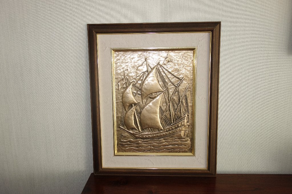 Schilderij afb. metalen zeilboot, Ophalen of Verzenden, Zo goed als nieuw, Minder dan 50 cm, Overige typen