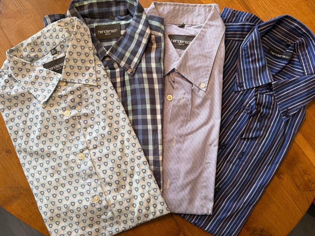 Vier overhemden, korte mouwen XL Henderson, Kleding | Heren, Ophalen of Verzenden, Zo goed als nieuw, Blauw, Halswijdte 43/44 (XL)