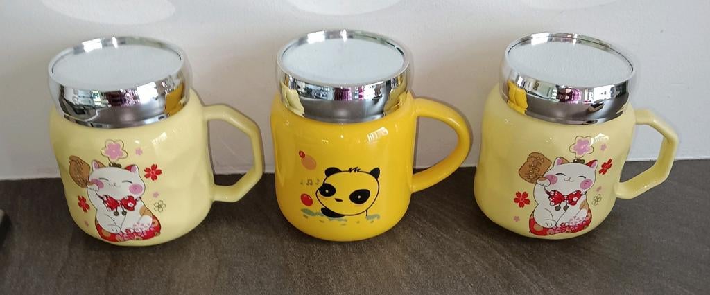 Maneki neko en panda bek met druk en draaideksel - Set van 3, Ophalen of Verzenden, Zo goed als nieuw