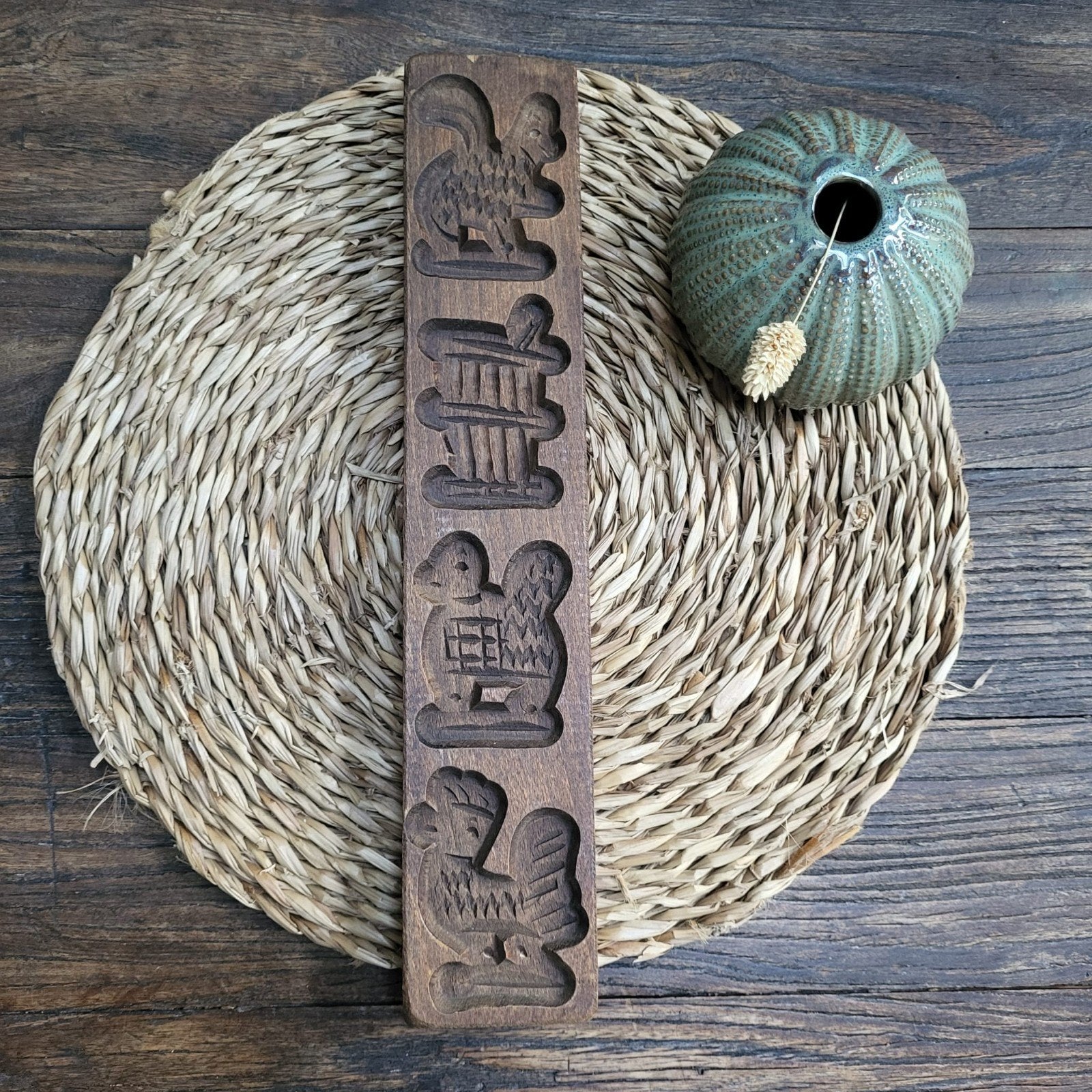 Antieke houten koekjesvorm met dierenmotieven, Ophalen of Verzenden