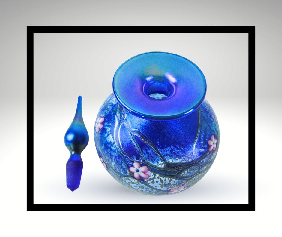 Betoverende OKRA GLASS gesigneerd iriserende PARFUMFLES 1990, Verzenden