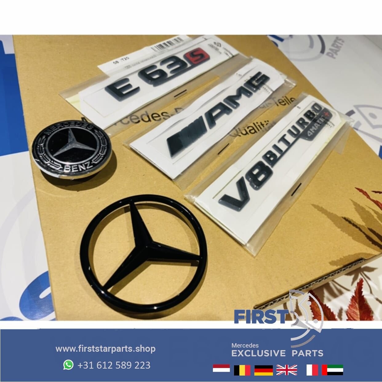 W213 E63 S BITURBO 4MATIC AMG LOGO SET ZWART EMBLEMEN MERCED, Gebruikt, -, Ophalen of Verzenden, -