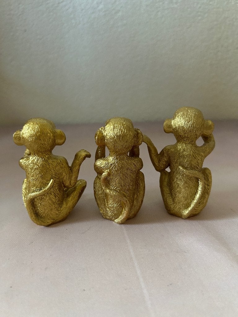 Drie wijze aapjes horen zien zwijgen goudkleurig set, Ophalen of Verzenden, Zo goed als nieuw, Dier
