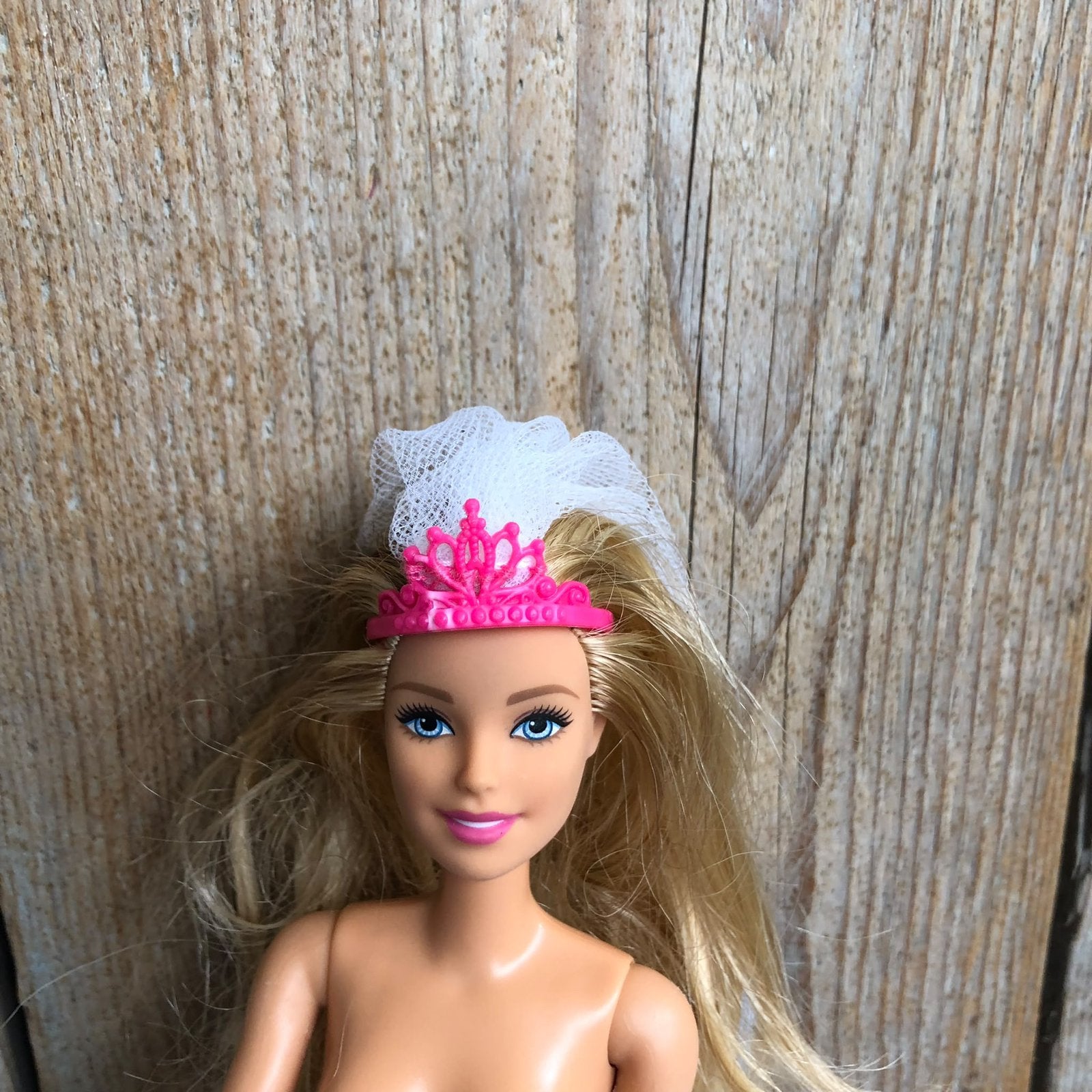 Kroon met sluier voor bruiloft wit roze, Ophalen of Verzenden, Gebruikt, Barbie