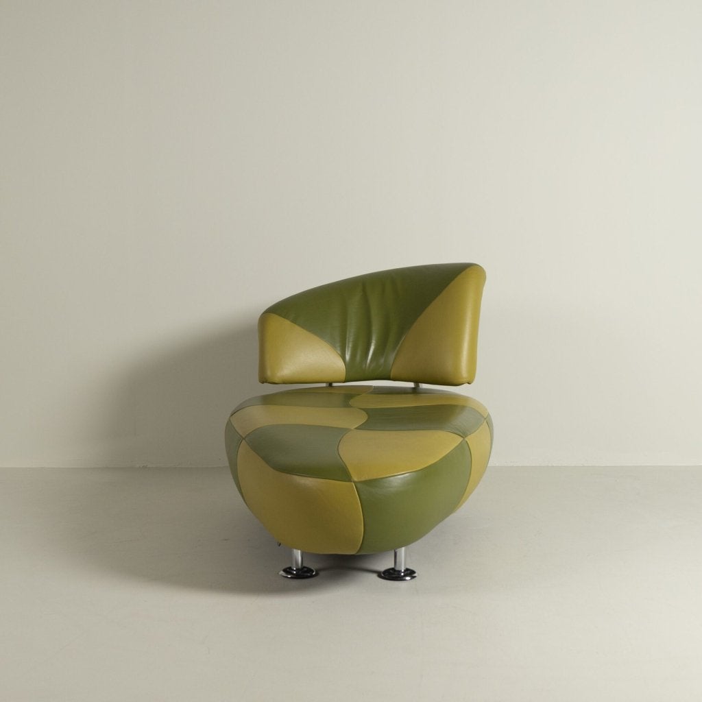 Leolux Kikko Chaise Longue Groen/Geel Leer, Huis en Inrichting, Leolux, Zo goed als nieuw, Niet ingevuld, Niet ingevuld