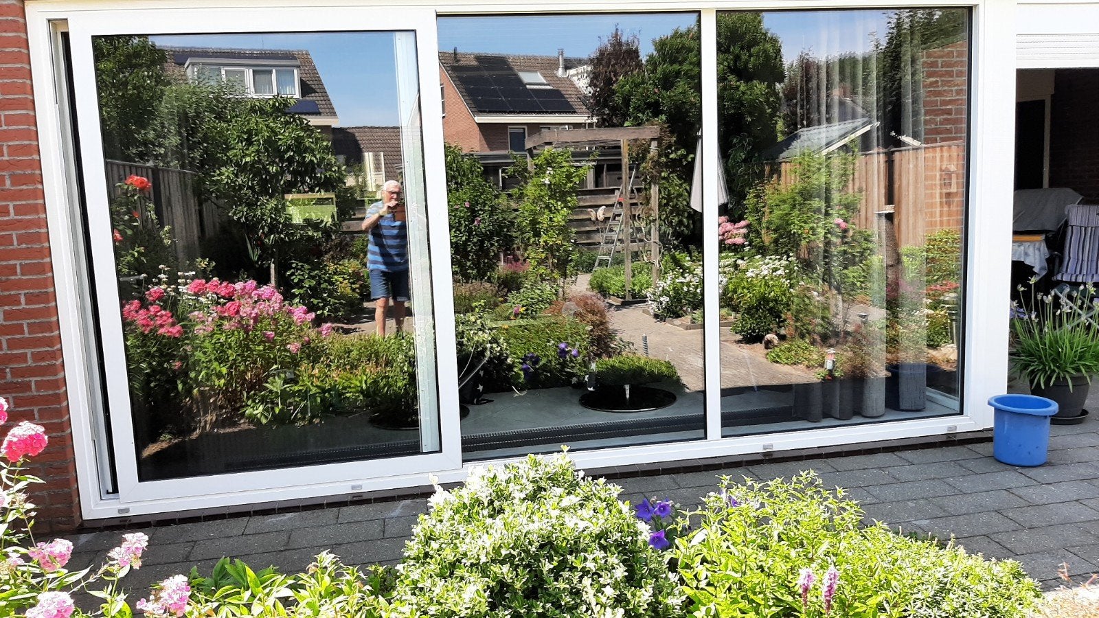 Groot alluminium schuifpui kozijn met glas (450x220cm), Doe-het-zelf en Verbouw, Ophalen, Kunststof, Gebruikt, 225 cm of meer
