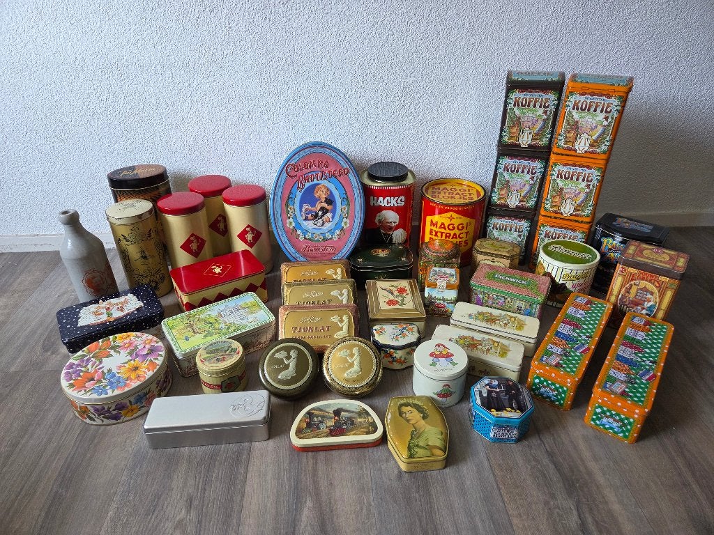 Vintage blikken en bussen, Verzamelen, Blikken, Gebruikt, Overige, Overige merken, Ophalen