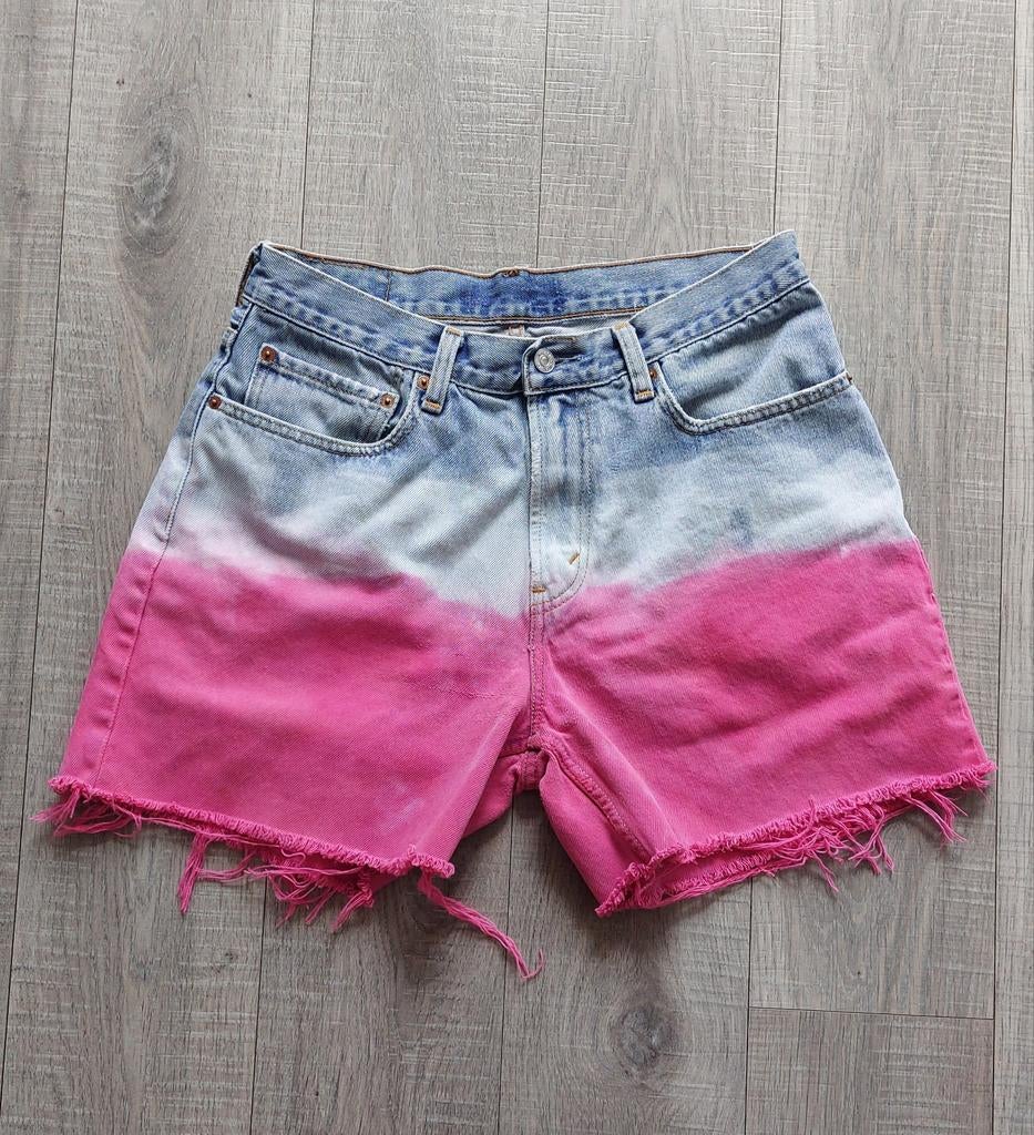 Vintage 90s Levis oversized festival tie dye denim shorts, Maat 38/40 (M), Kort, Blauw, Ophalen of Verzenden