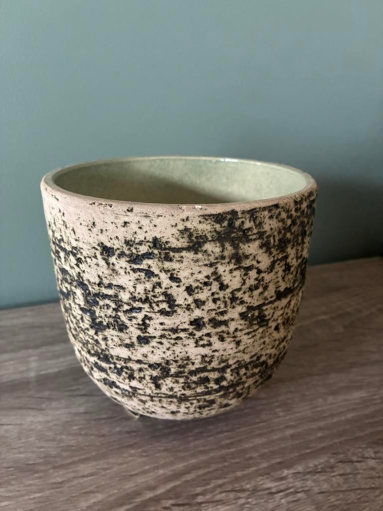Vintage berkenbast bloempot, Rond, Ophalen of Verzenden, Zo goed als nieuw, Aardewerk