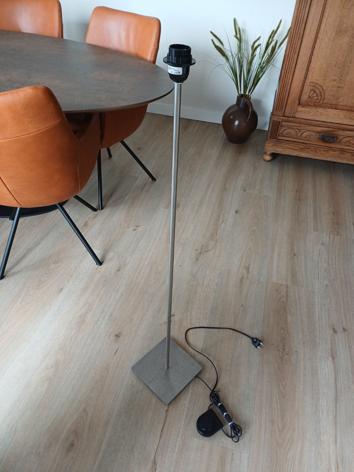 Strakke RVS Vloerlamp met Voetschakelaar - 110 cm, Ophalen, Strak, Gebruikt, 100 tot 150 cm