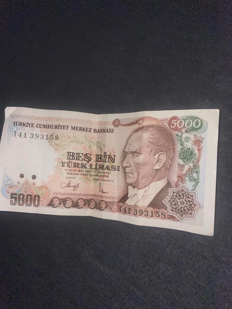 Turkse 5000 Lira bankbiljet, Postzegels en Munten, Bankbiljetten | Europa | Niet-Eurobiljetten, Ophalen of Verzenden, Overige landen