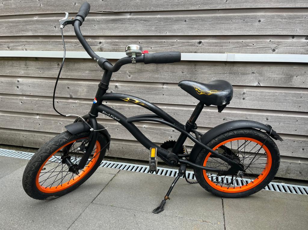 16 inch popal fighter zwart oranje opknap fiets, Fietsen en Brommers, Fietsen | Crossfietsen en BMX, Ophalen, Terugtraprem, Staal
