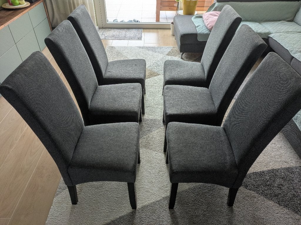 Set van 6 eettafelstoelen, Ophalen, Gebruikt, Grijs, Vijf, Zes of meer stoelen