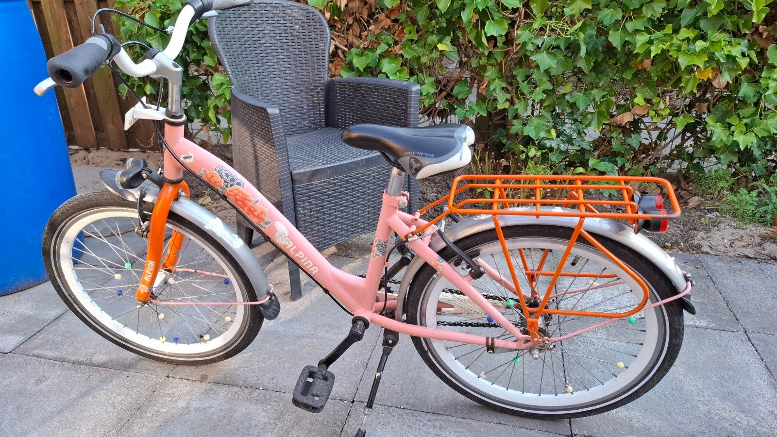 Alpina kinderfiets 20 inch - Roze met oranje accenten, Ophalen, Gebruikt, 20 inch, Handrem