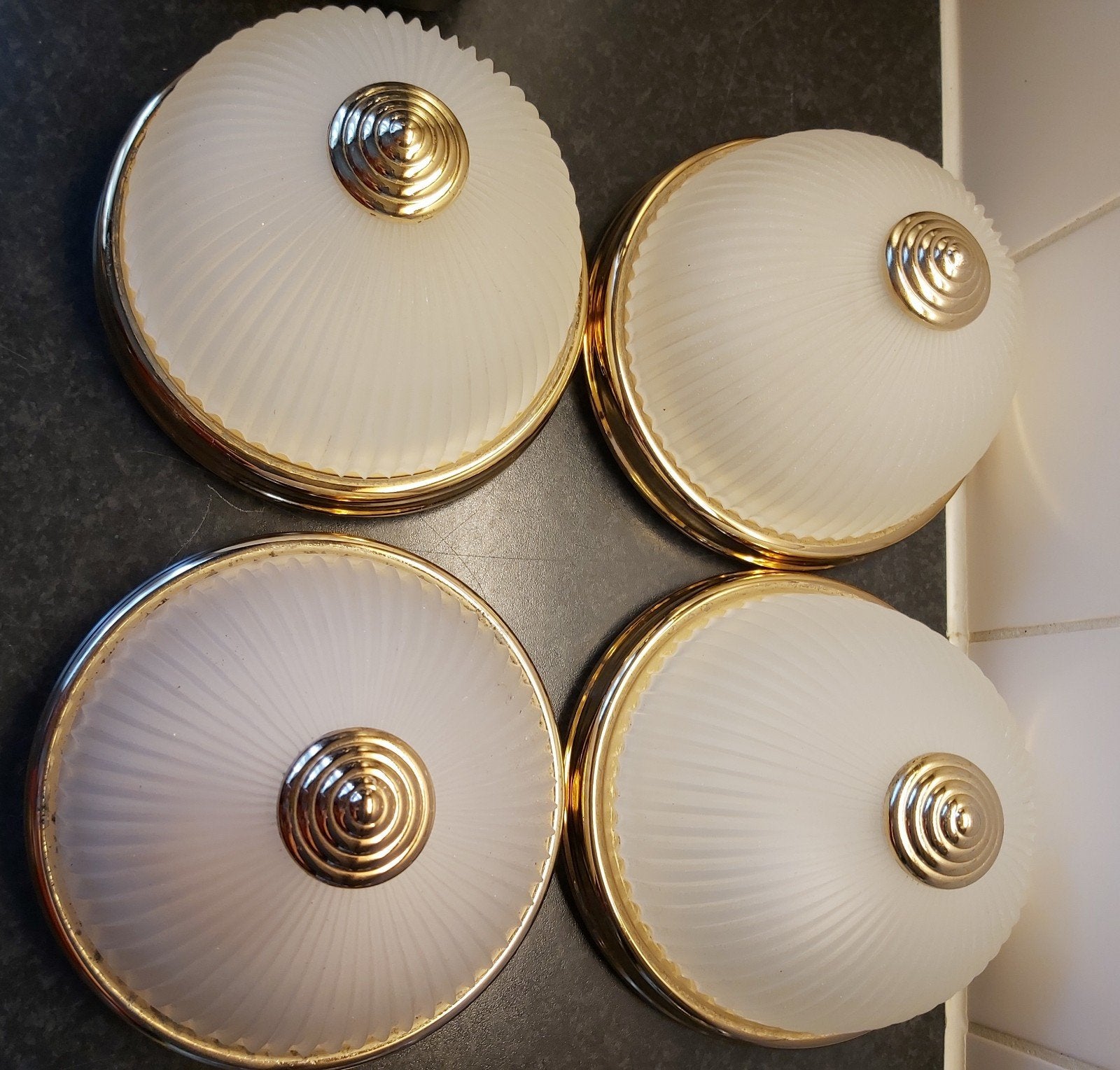 vintage  plafondlamp/plafonnière, Gebruikt, Glas, Wit, E27 (groot)