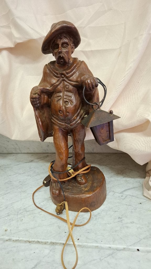 Man met lantaarn, Ophalen, 20 - 50 cm, Beeld, Hout