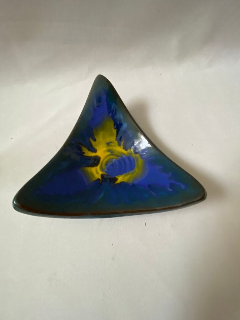 Retro Prachtige vintage keramiek schaaltje in blauw en geel, Gebruikt, Porselein of Keramiek, Schaal, Ophalen of Verzenden