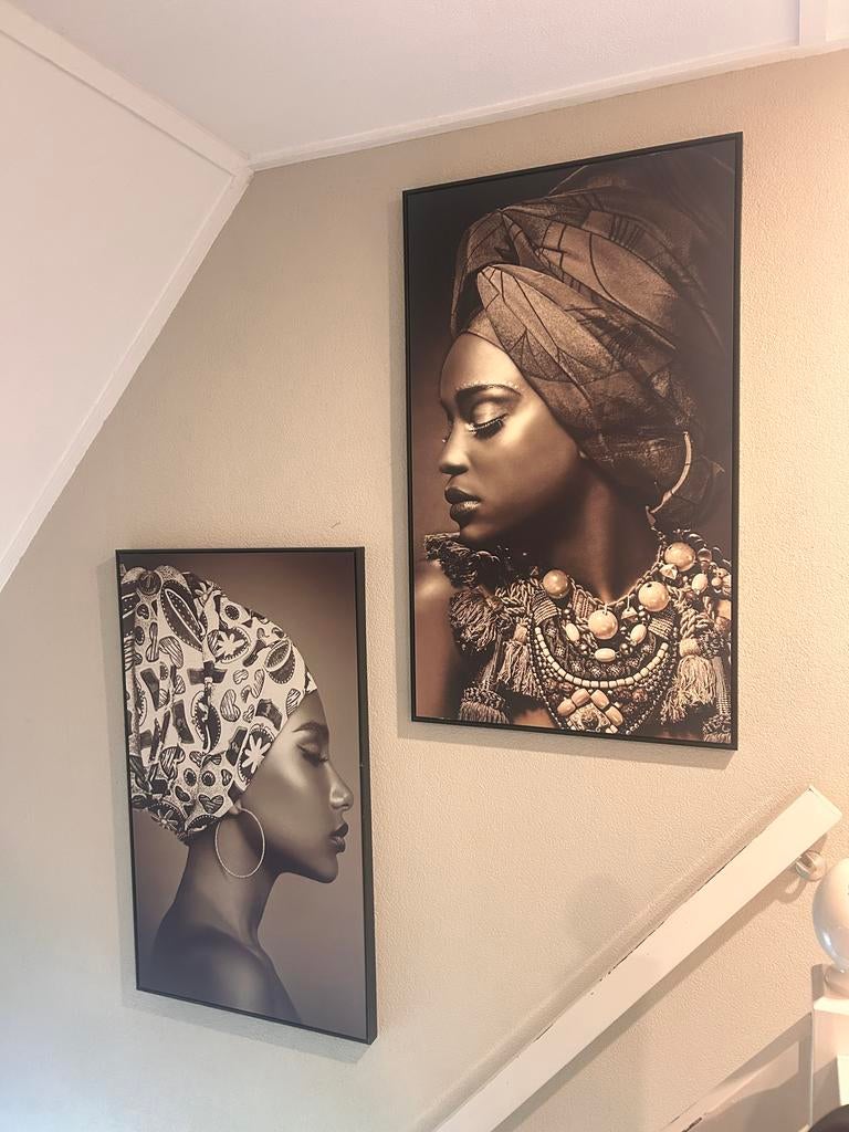 2x Afrikaanse Vrouwen Canvas Schilderij - Modern & Stijlvol, Ophalen, Overige materialen, Zo goed als nieuw, 75 cm of meer