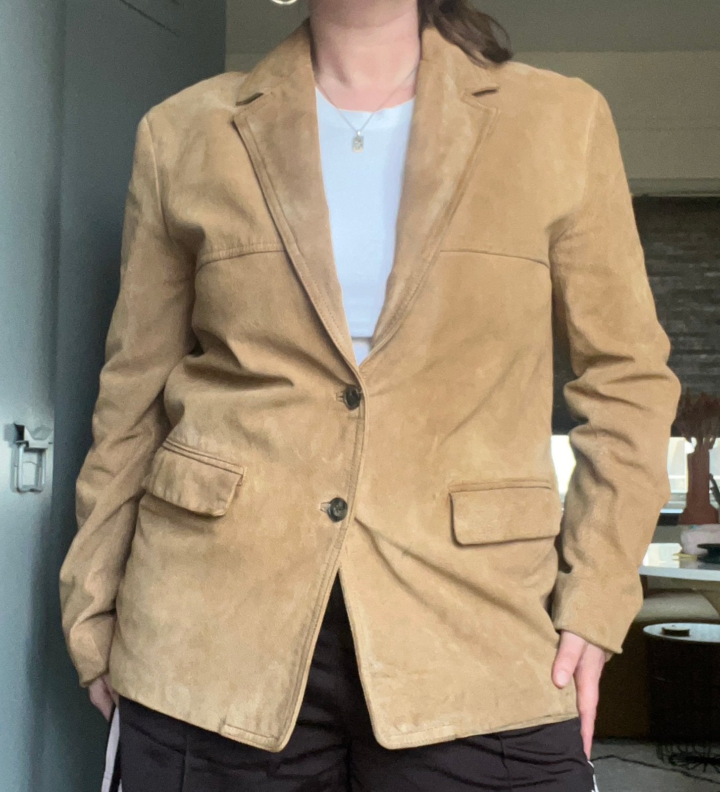 Zara Suède leren beige blazer jacket / Brown Leather Suit, Ophalen of Verzenden, Gedragen, Maat 38/40 (M), Beige