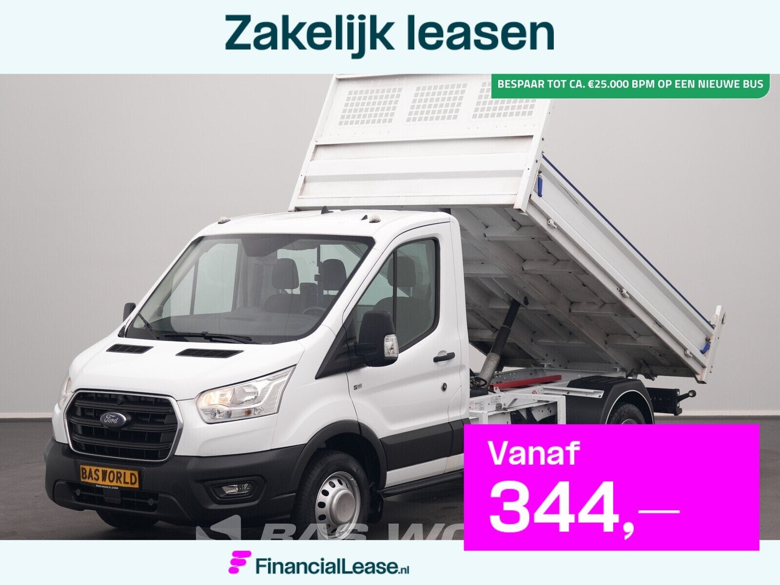 Ford Transit 130pk Kipper Dubbellucht Trekhaak Airco Cruise, Stof, 4 cilinders, Wit, Bedrijf