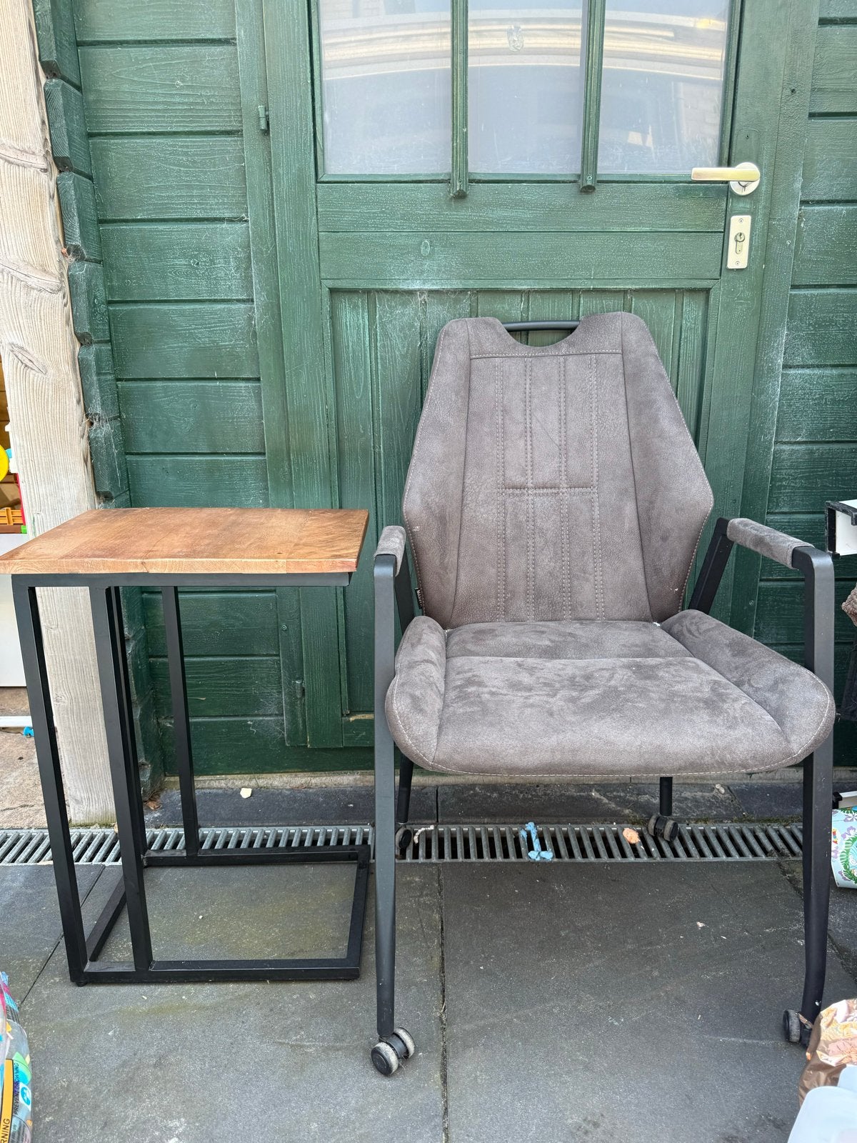 (Bureau)stoel met wieltjes en bijzettafel, Ophalen, Gebruikt, Eén, Stof