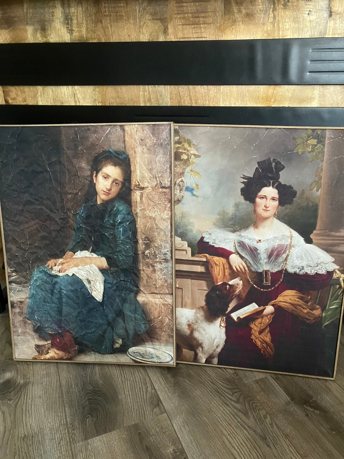Twee landelijke  / industriële lijsten op houten frame, Ophalen, 50 cm, 70 cm