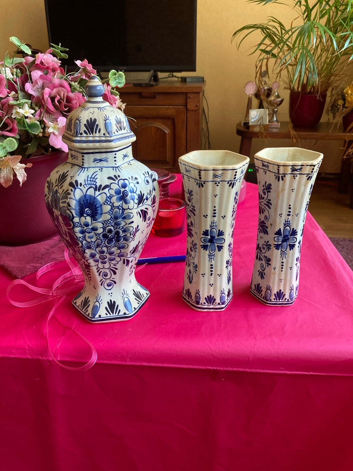 Delfts Blauw gemberpot en vazen set, Antiek en Kunst, Antiek | Vazen, Ophalen