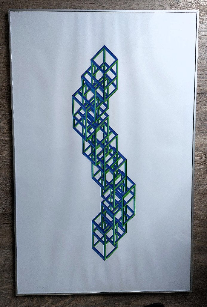 Joost Baljeu grafiek (blauw/groen) in lijst (250212), Antiek en Kunst, Kunst | Litho's en Zeefdrukken, Ingelijst, Ophalen