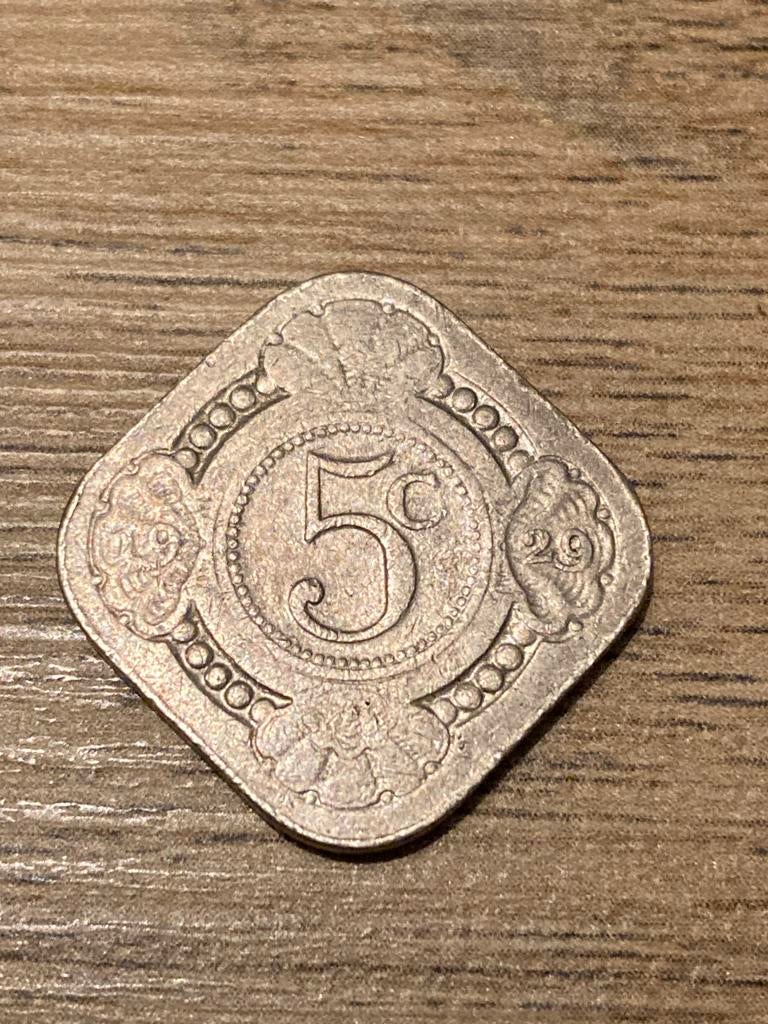 5 cent 1929 vierkante stuiver Wilhelmina, Postzegels en Munten, Munten | Nederland, Ophalen of Verzenden, Koningin Wilhelmina
