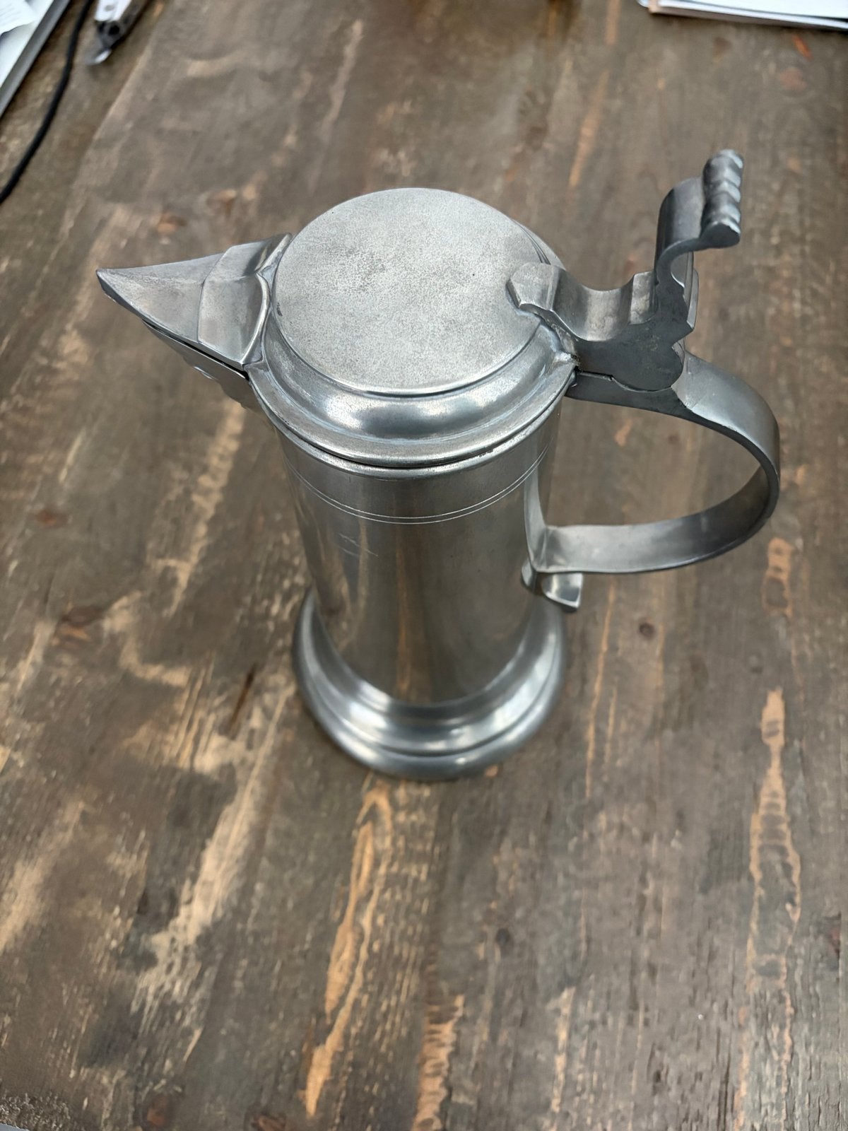 Antieke tinnen kan met gedetailleerde tuit, Antiek en Kunst, Antiek | Tin, Ophalen of Verzenden
