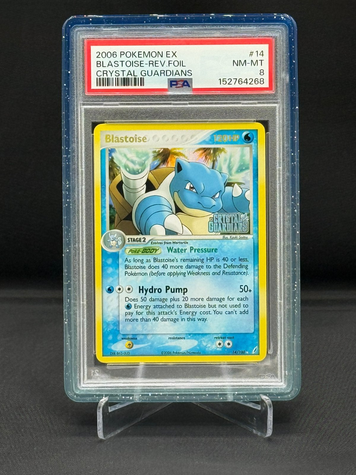 Blastoise 14/100 Reverse Holo (PSA 8) ~ EX Crystal Guardians, Ophalen of Verzenden, Zo goed als nieuw, Losse kaart
