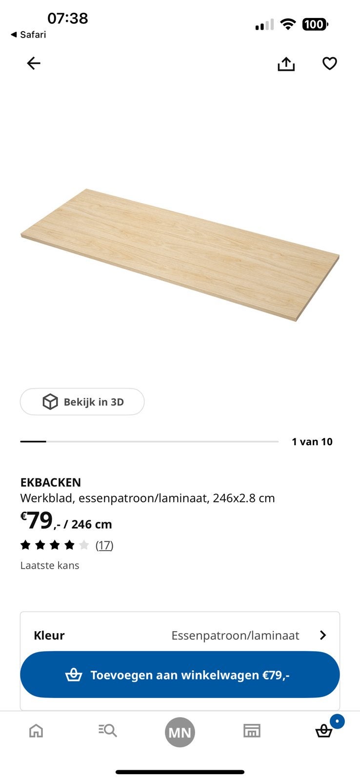 Keukenblad Ekbacken GEZOCHT, Verzenden, Zo goed als nieuw, 50 tot 100 cm, Minder dan 100 cm