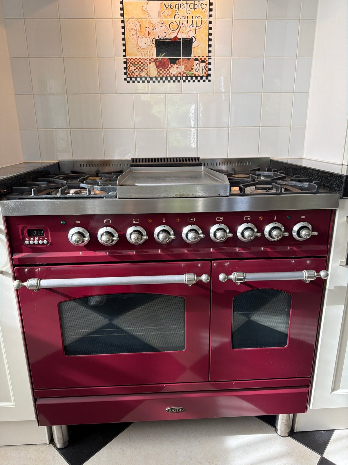Boretti Fornuis Gasfornuis met Dubbele Oven - Rood, Ophalen, Gebruikt, 60 cm of meer, Grill
