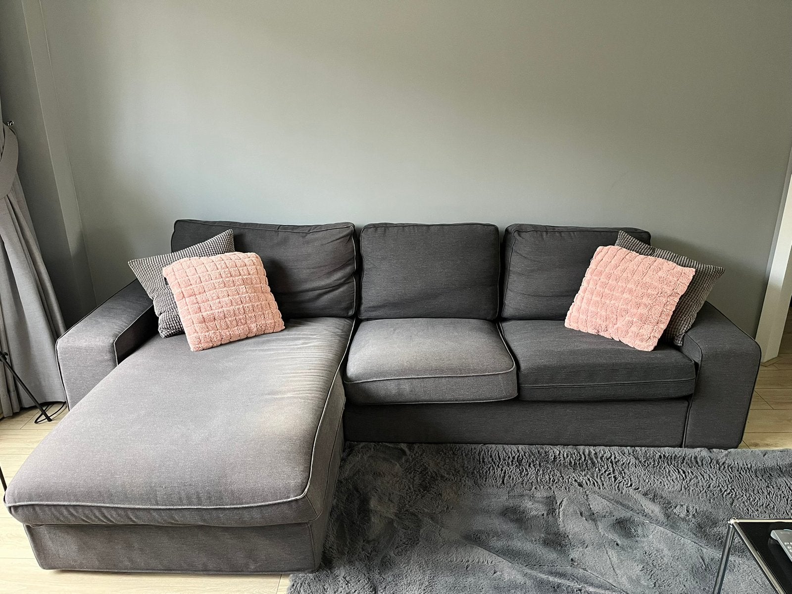 Donkergrijze hoekbank IKEA - 275 x 165, Ophalen, 250 tot 300 cm, Gebruikt, Hoekbank