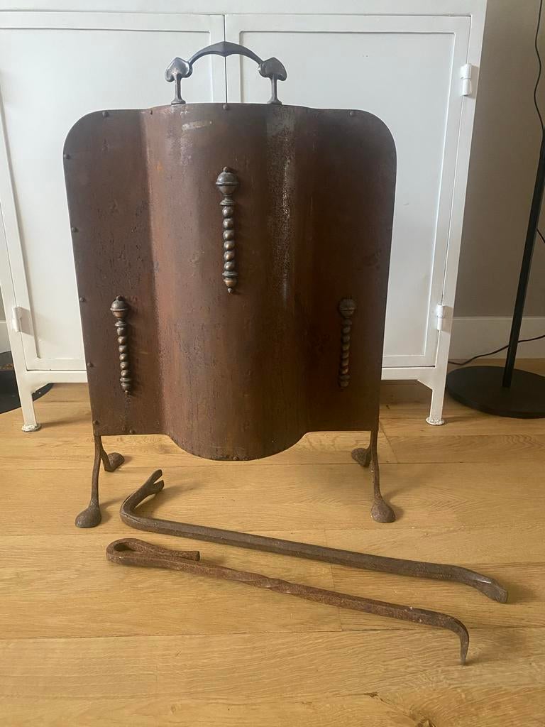 Prachtig geroest haardscherm met gereedschap, Huis en Inrichting, Ophalen of Verzenden, Zo goed als nieuw