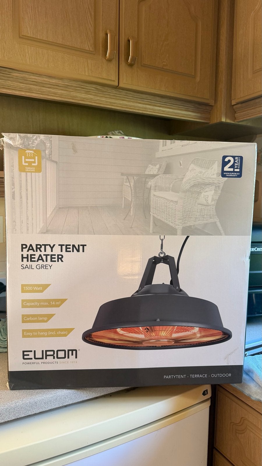 Eurom Party Tent Heater Sail Grey 1500W - Nieuw in doos, Tuin en Terras, Plafond, Nieuw, Waterbestendig, Ophalen