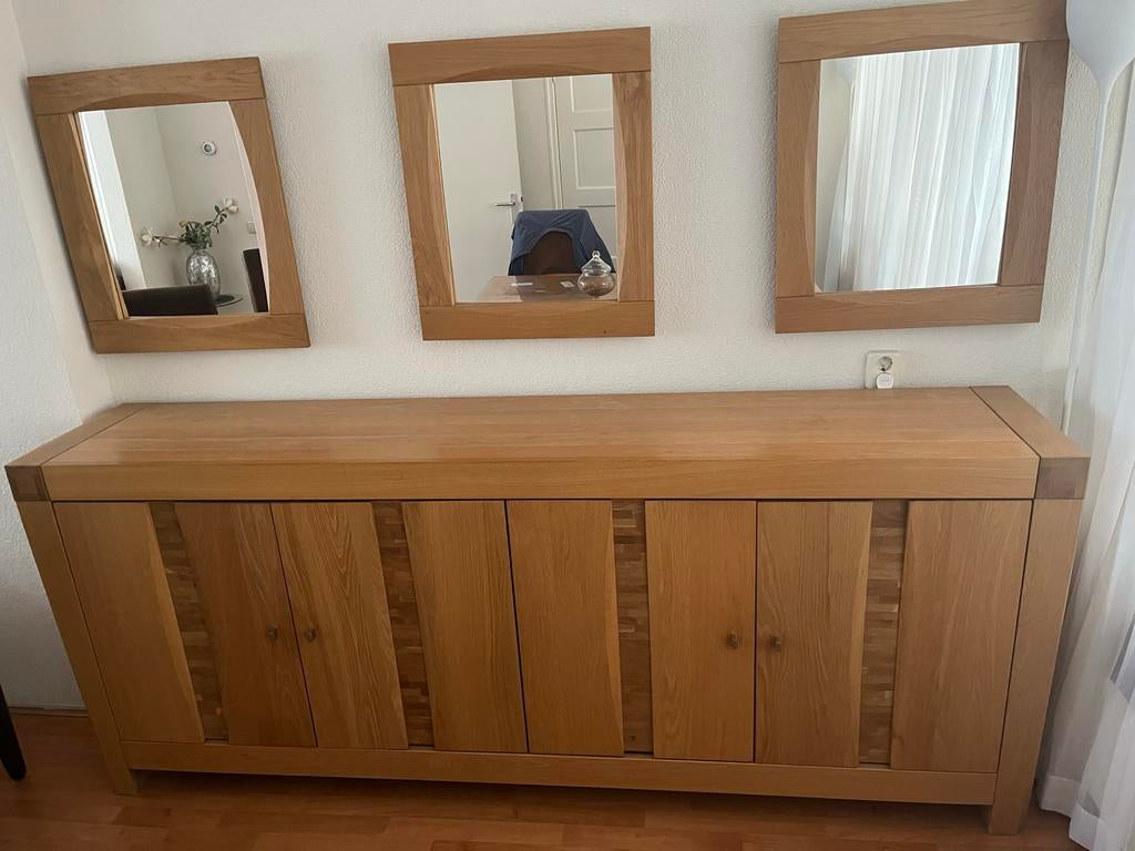 Massief eiken dressoir met 4 deuren, Huis en Inrichting, Ophalen, Gebruikt, Eikenhout, 200 cm of meer