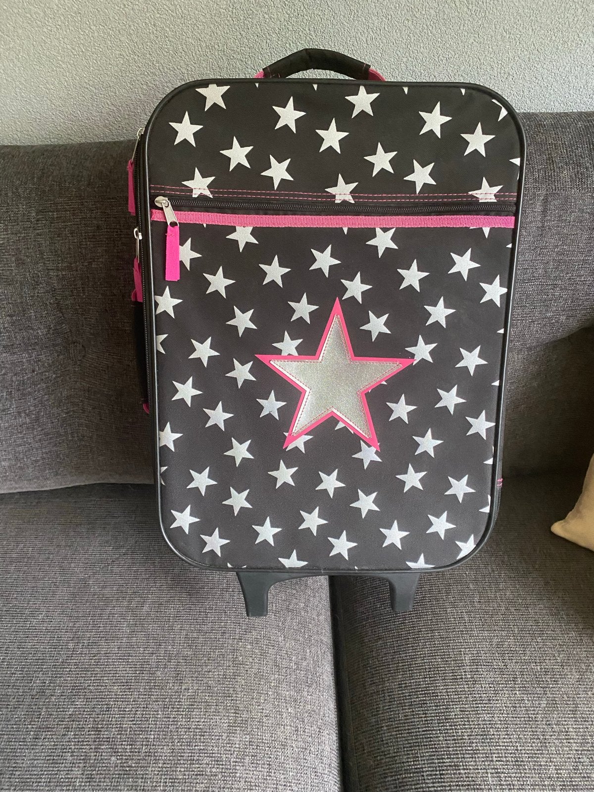 Trendy reiskoffer met sterrenprint - Zwart/Roze, 50 tot 60 cm, Hard kunststof, Zo goed als nieuw, Minder dan 35 cm