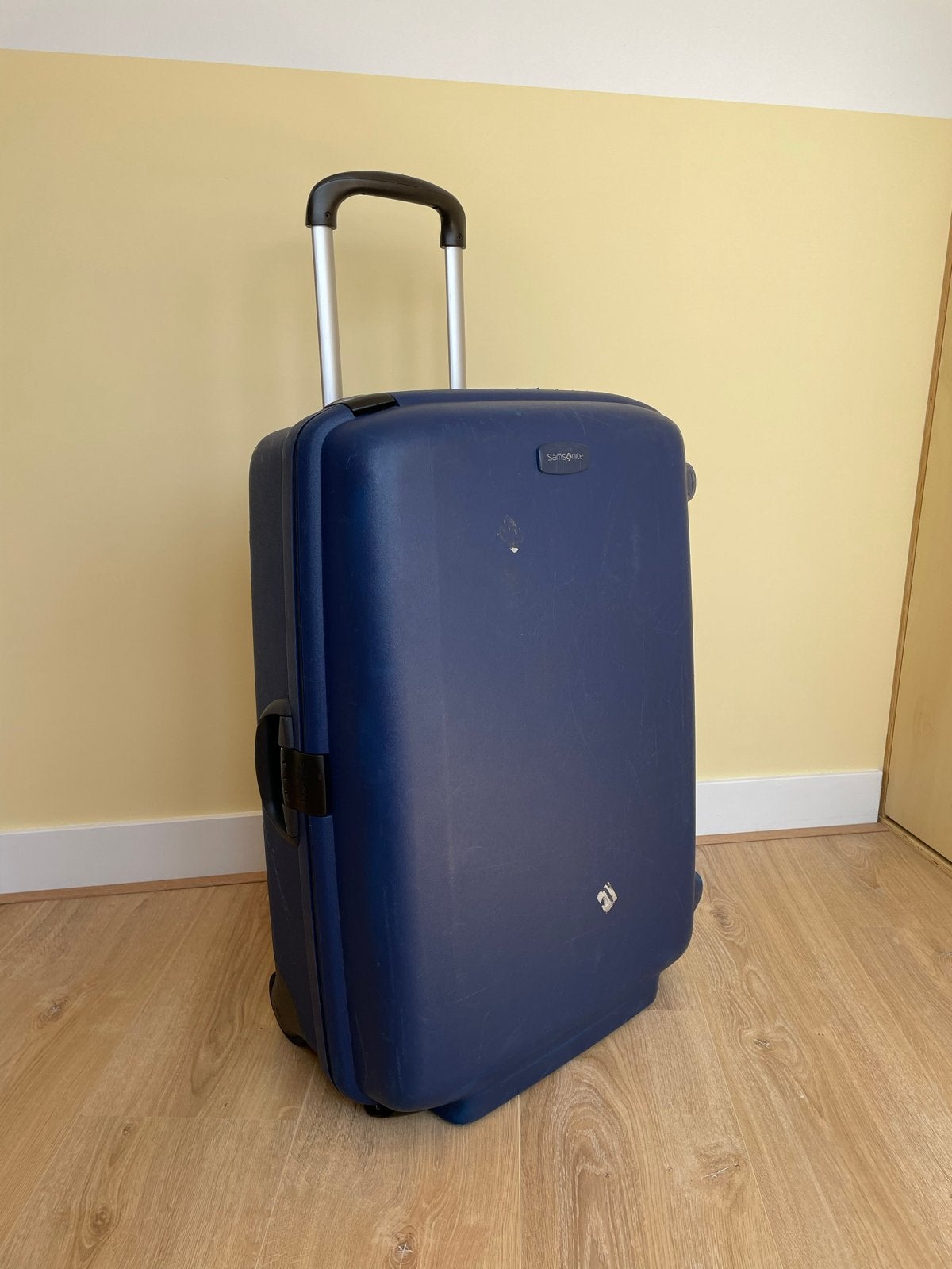Samsonite Upright Koffer 79/29, Navy Blauw, 111 Liter, Ophalen, Gebruikt, Hard kunststof, 45 tot 55 cm