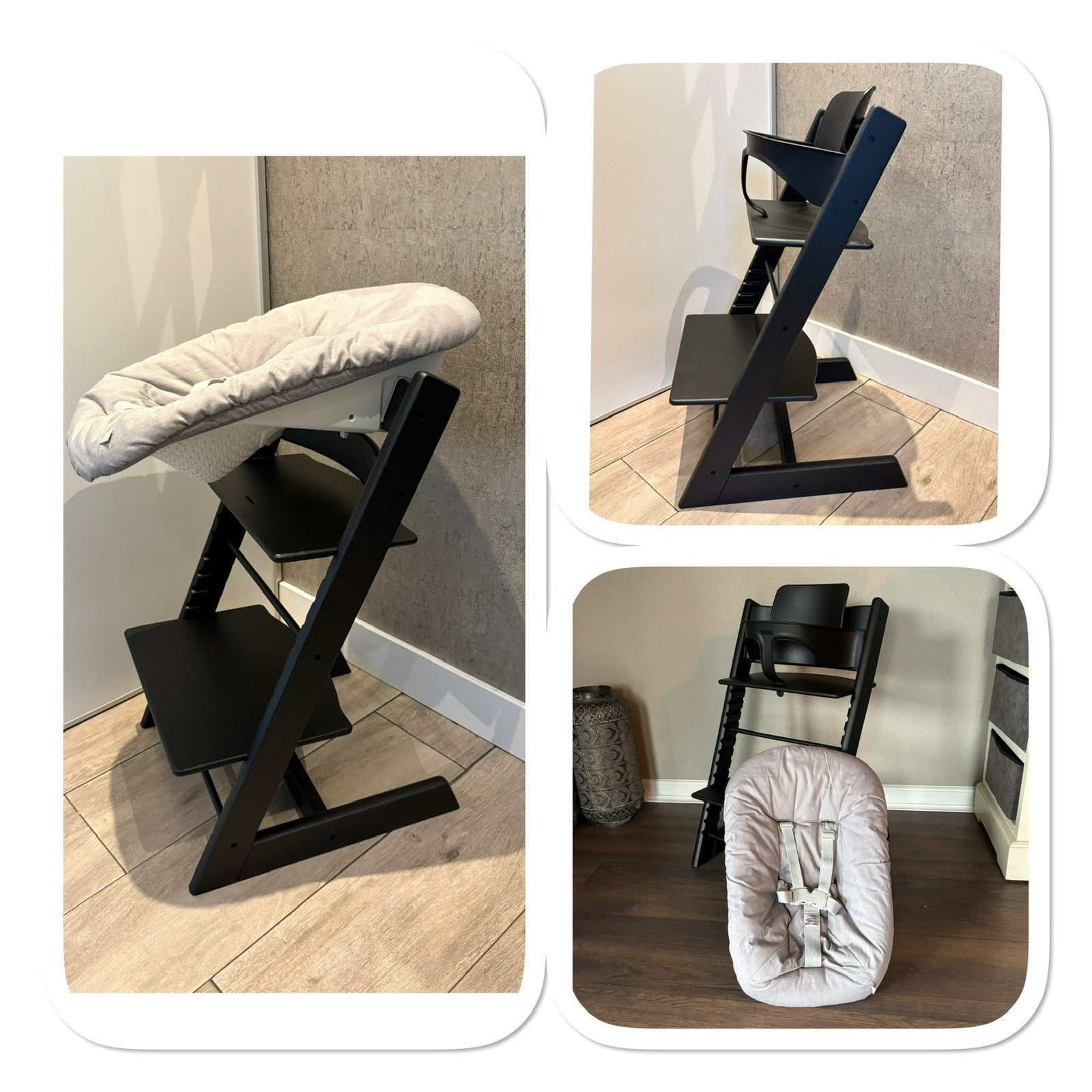 Gave set , mat zwarte stokke tripp trapp stoel met toebehore, Kinderen en Baby's, Ophalen of Verzenden, Zo goed als nieuw